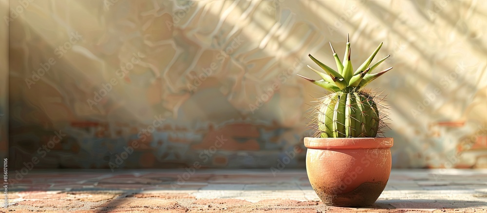 Poster cactus pot in the indoor garden . with copy space image. place for adding text or design