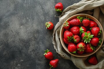 Fresh Strawberries on Rustic Background