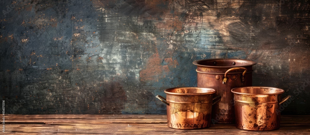 Aufkleber Old copper pots. with copy space image. Place for adding text or design