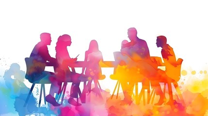 Obraz premium Vibrant Watercolor Style Business Team Brainstorming and Collaborating
