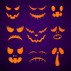 Halloween face set Spooky pumpkin smile premium vector