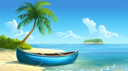 Naklejka premium A lonely boat on tropical sandy beach with sea