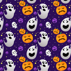 Obraz premium Halloween Pattern with Pumpkins, Skull Spooky Cartoon Style Premium Vector