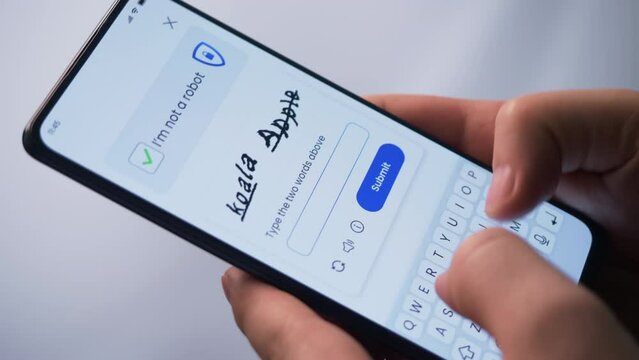 Completing CAPTCHA verification on a smartphone. Proving not to be a bot. Fictional Interface.