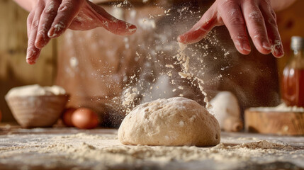 Baker Shaping Dough with Floury Hands on table