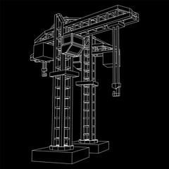 Construction crane tower. Building industrial concept. Wireframe low poly mesh vector illustration.