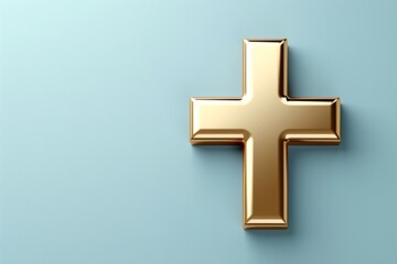 Obraz premium Golden Cross on Light Blue Background