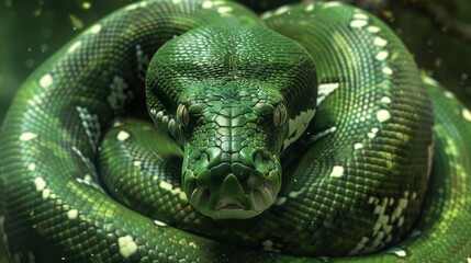 Fototapeta premium Close-up of a Green Snake, Generative AI
