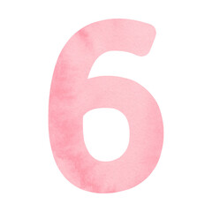 Watercolor light pink number 6, design for cards