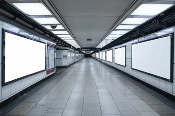 Obraz premium empty billboard signs straight ahead underground station