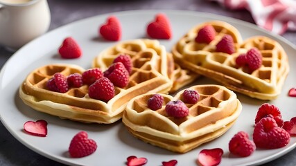 New waffles shaped like hearts. A breakfast treat for Valentine's Day