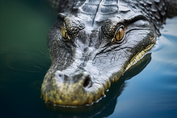 Obraz premium Majestic Alligator in Natural Habitat - Powerful Intensity Captured in Tranquil Wilderness