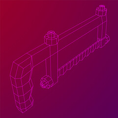 Hacksaw manual or Hand hacksaw. Wireframe low poly mesh vector illustration