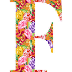 Hand drawn font with flowers.Set of ABCD uppercase letters isolated on white background. Handmade romantic alphabet set.