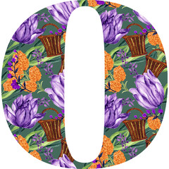 Hand drawn font with flowers.Set of ABCD uppercase letters isolated on white background. Handmade romantic alphabet set.