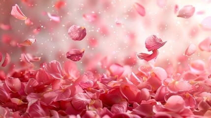 Fototapeta premium Many tender pink petals randomly flying in the air.