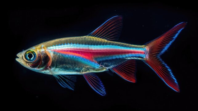 Neon Tetra Fish with Red Colored Stripes