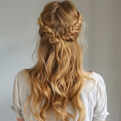 Naklejka premium Woman with Wavy Blonde Hair in Braided Hairstyle