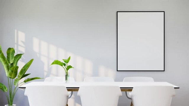 Home interior, modern dining room interior, empty wall mockup, 3d render