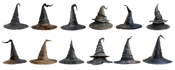 Witch hats collection isolated on transparent background.