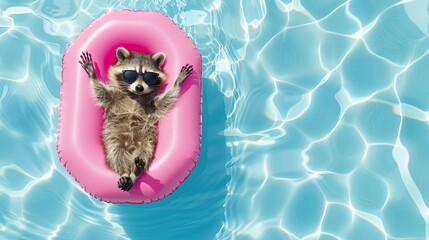 Raccoon Relaxing in a Pool Float