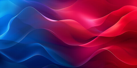 Fototapeta premium Rot-blauer Farbverlaufshintergrund mit Wellenelementen und Leuchteffekten, abstraktes Design mit großen leeren Bereichen zum Hervorheben von Produkten oder Bildern, Grafikdesin