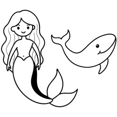 Beautiful little mermaid Underwater world Coloring book for kids