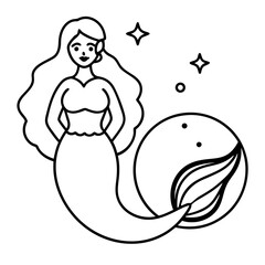 Beautiful little mermaid Underwater world Coloring book for kids