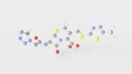 cefazolin molecule 3d, molecular structure, ball and stick model, structural chemical formula cephalosporin antibiotic