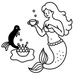 Beautiful little mermaid Underwater world Coloring book for kids