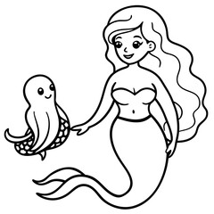Beautiful little mermaid Underwater world Coloring book for kids