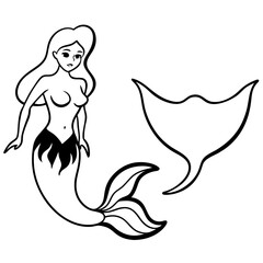 Beautiful little mermaid Underwater world Coloring book for kids
