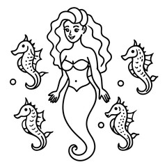 Beautiful little mermaid Underwater world Coloring book for kids