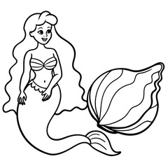 Beautiful little mermaid Underwater world Coloring book for kids