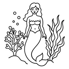 Beautiful little mermaid Underwater world Coloring book for kids