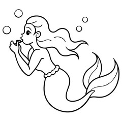 Beautiful little mermaid Underwater world Coloring book for kids