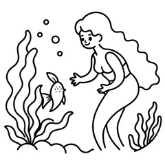 Beautiful little mermaid Underwater world Coloring book for kids