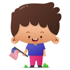 Cute character carrying American flag