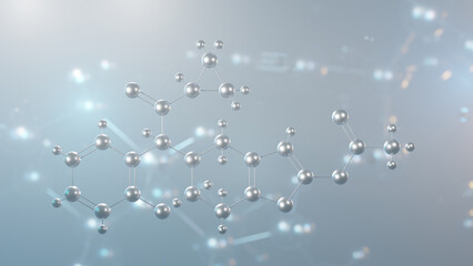 prasugrel molecular structure, 3d model molecule, effient, structural chemical formula view from a microscope