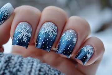 Winter Wonderland Nail Art with Snowflakes