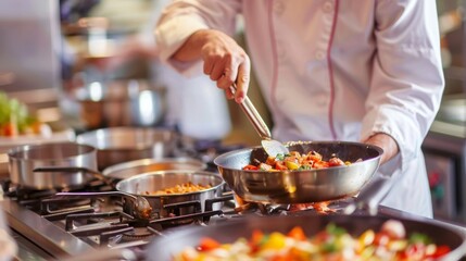 Chef Stirring Colorful Vegetables in a Pan