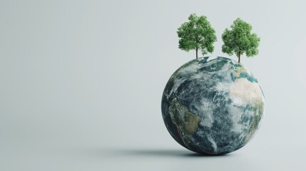 earth globe with trees a blank background