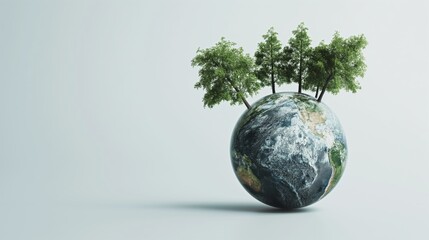 earth globe with trees a blank background