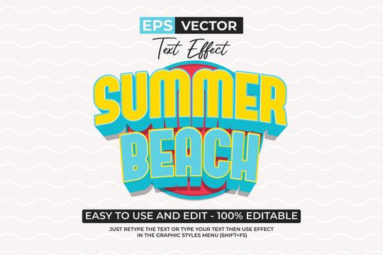 Summer Beach Text Effect Style Design Vector.