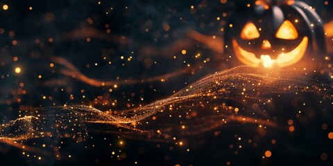 Obraz premium Glittering abstract background with flowing lines and golden sparkles, copy space, background concept