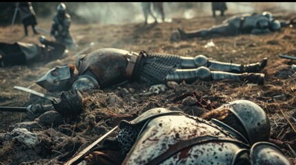 Fallen knights after a battle scene