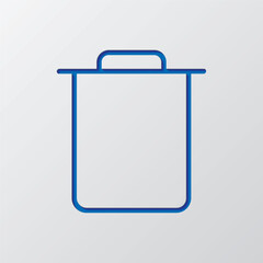 Trash simple icon vector. Flat design. Paper cut design. Cutted blue symbol with shadow. Gray background