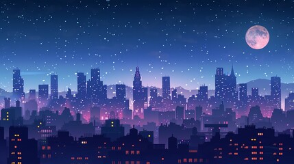 A captivating abstract cityscape backdrop set at night.