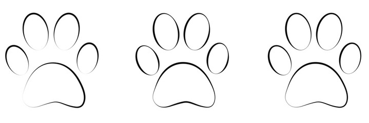 Dog paw print set. Paw icon collection on white background . Vector illustration.