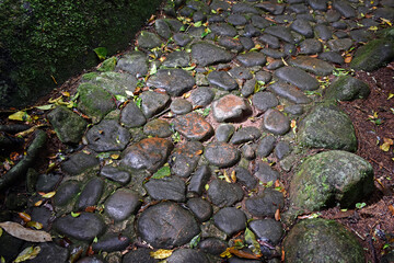 Stone path on the ground in a public park, Teresopolis, Rio de Jeneiro, Brazil